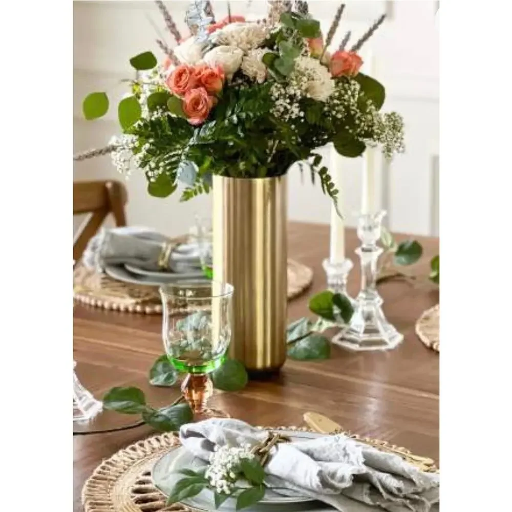 Tall Brass Vase Threshold Cylinder Bud Vase for Tabletop Watertight 11